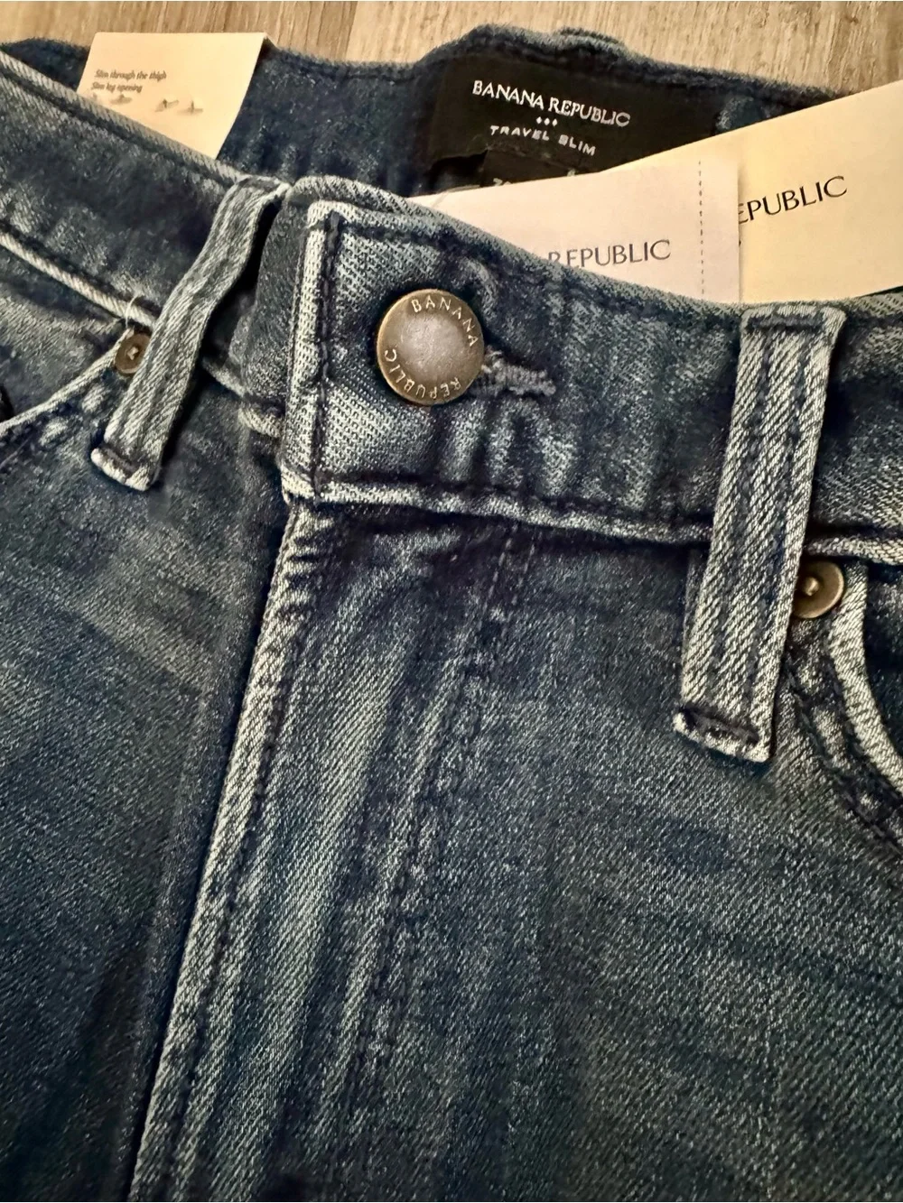 Banana Republic Premium Slim Fit Jeans Mens Size 34 X 34 Travel Blue Stretch NEW